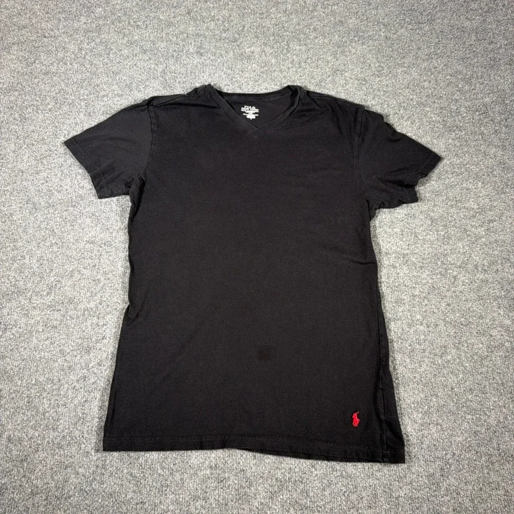 Polo Ralph Lauren T Shirt Slim Fit‎ Mens Large Black Red Logo Pony V Neck